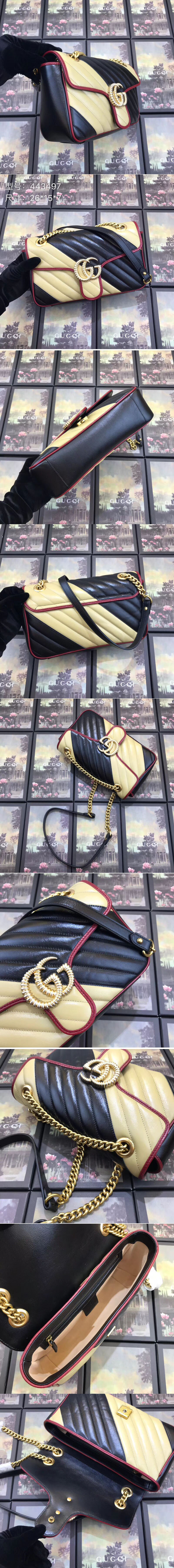 Replica Gucci 443497 GG Marmont small shoulder bags beige/black leather