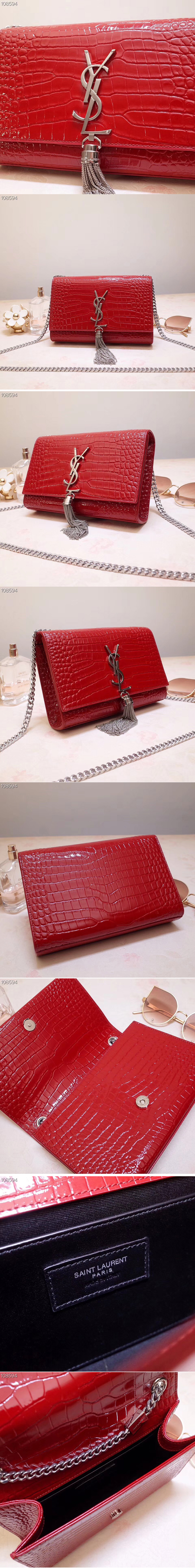 Replica Saint Laurent 474366 Kate Small With Tassel Bags In Red Embossed Crocodile Shiny Leather