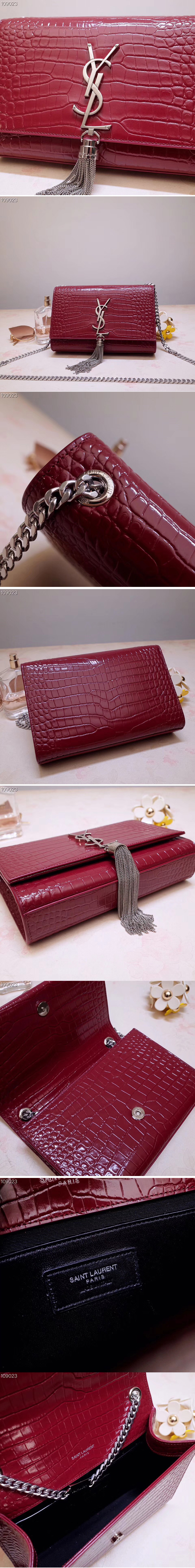 Replica Saint Laurent 474366 Kate Small With Tassel Bags In Bordeaux Embossed Crocodile Shiny Leather