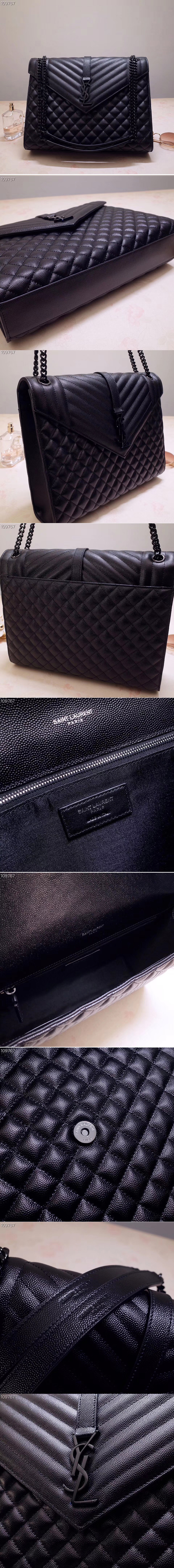 Replica Saint Laurent YSL 487198 Envelope Large Bag In Black Mix Matelasse Grain De Poudre Embossed Leather Black Hardware