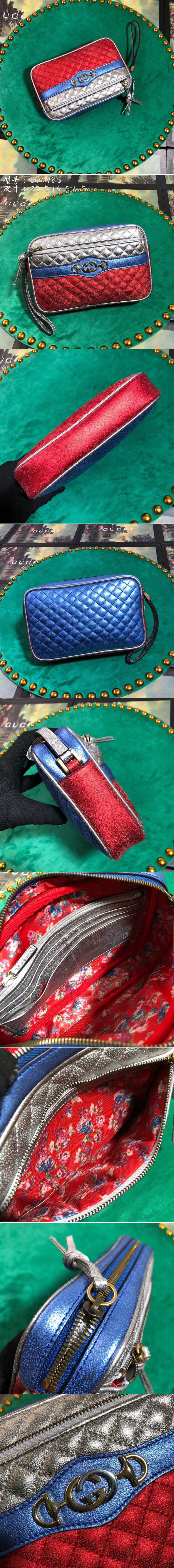 Replica Gucci 540985 Laminated Leather Clutch Bag Silver and Red