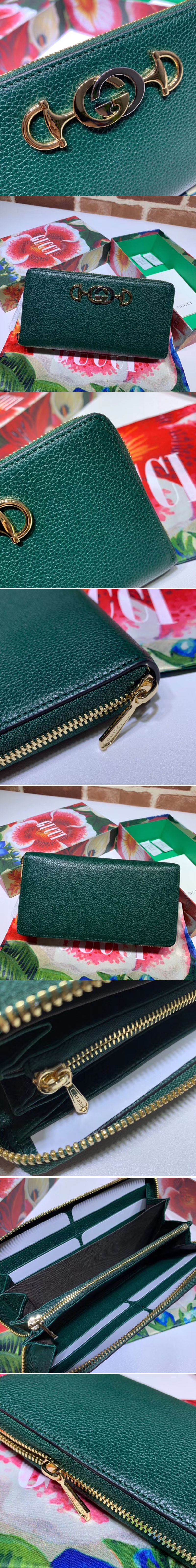 Replica Gucci 570661 Zumi zip around wallet Green Leather