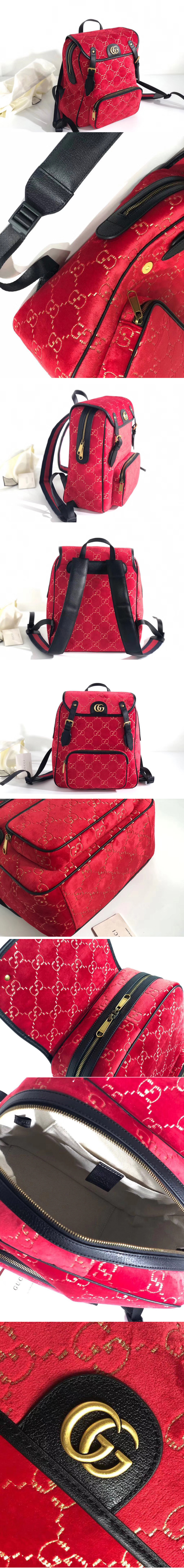 Replica Gucci 574942 Small GG velvet backpack Red and beige GG velvet