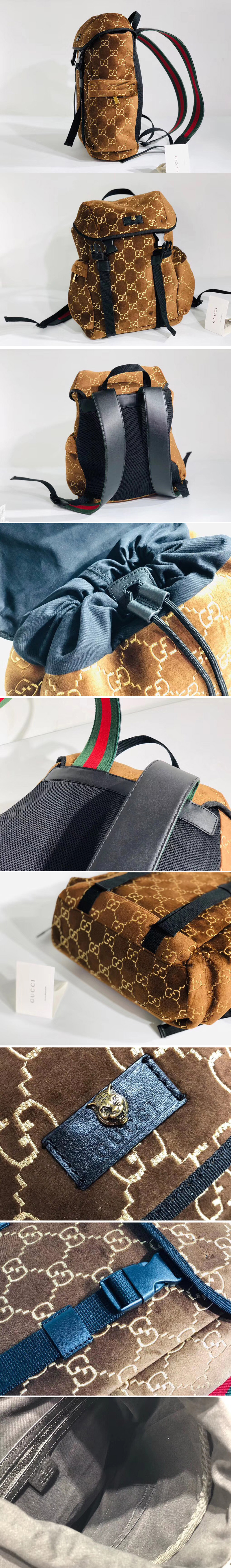 Replica Gucci ‎574923 Medium GG velvet backpack Brown and beige GG velvet