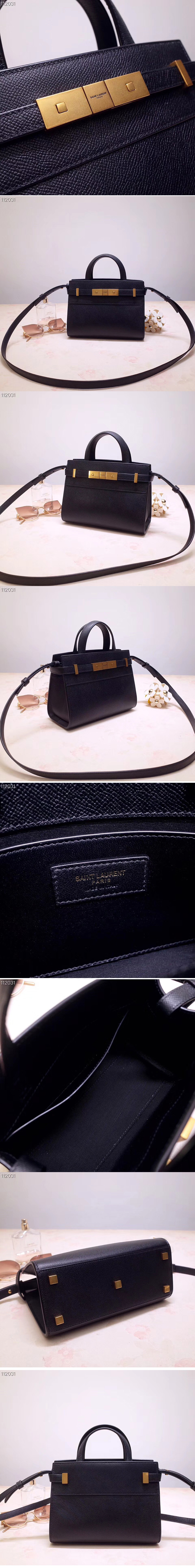 Replica Saint Laurent 593741 YSL Manhattan Nano Bag in Black Grain de Poudre Embossed Leather