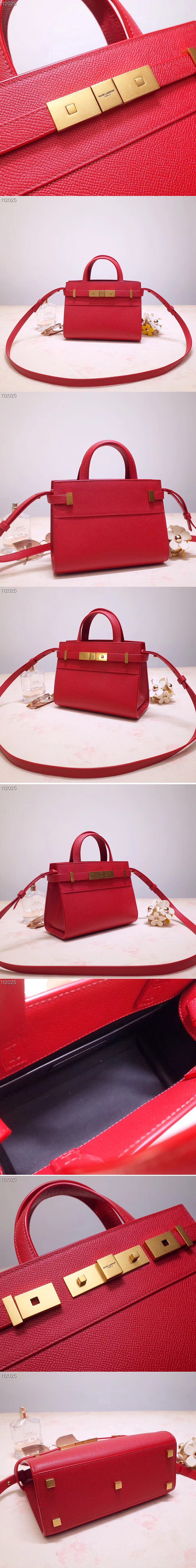 Replica Saint Laurent 593741 YSL Manhattan Nano Bag in Red Grain de Poudre Embossed Leather