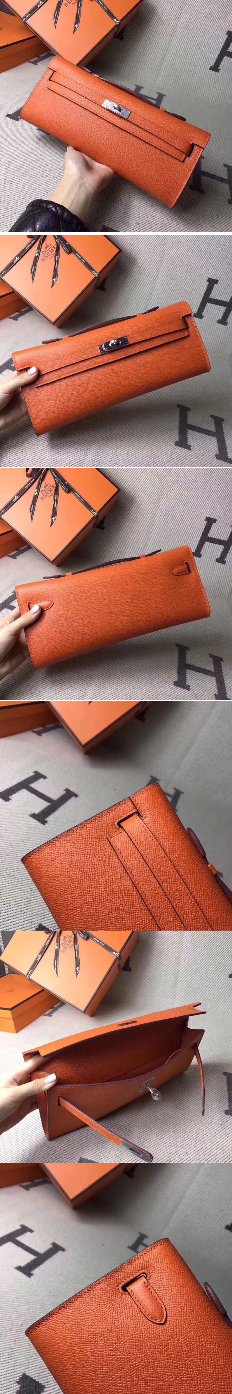 Replica Hermes Kelly Cut 31cm Clutch With Orange Epsom Leather Full Handmade 