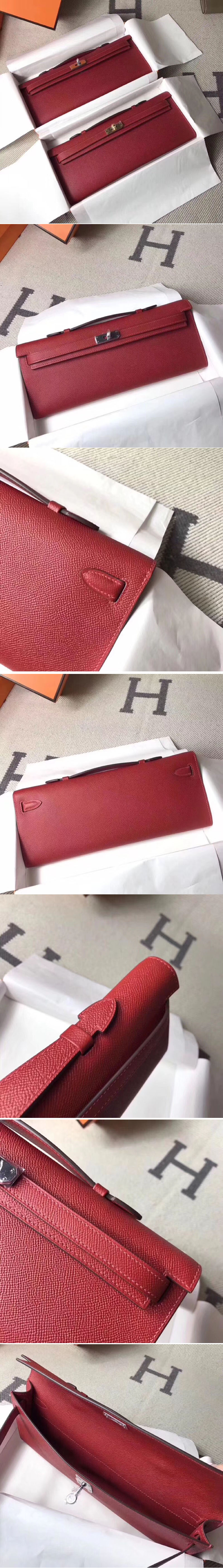 Replica Hermes Kelly Cut 31cm Clutch Bordeaux Epsom Leather Handmade 