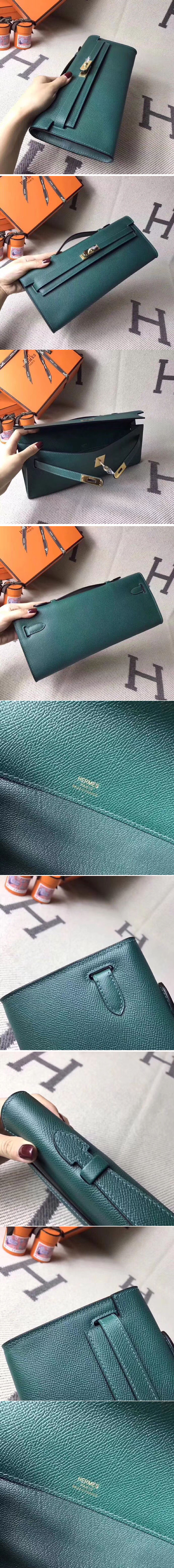 Replica Hermes Kelly Cut 31cm Clutch With Green Epsom Leather Full Handmade 