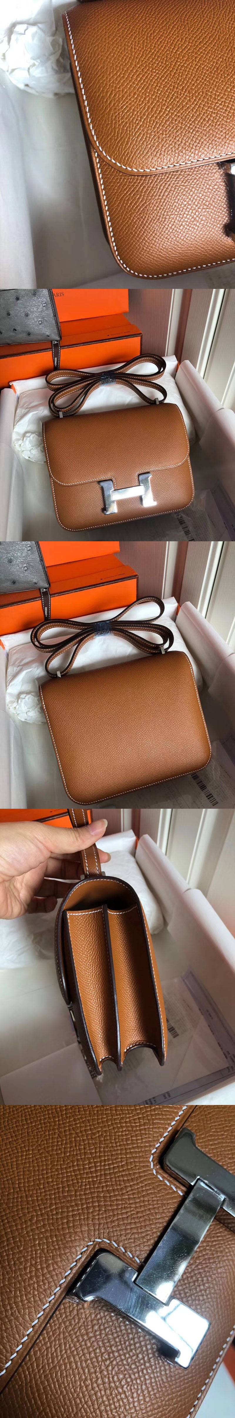 Replica Hermes Constance 19cm Bag Original Tan Epsom Leather With Silver 