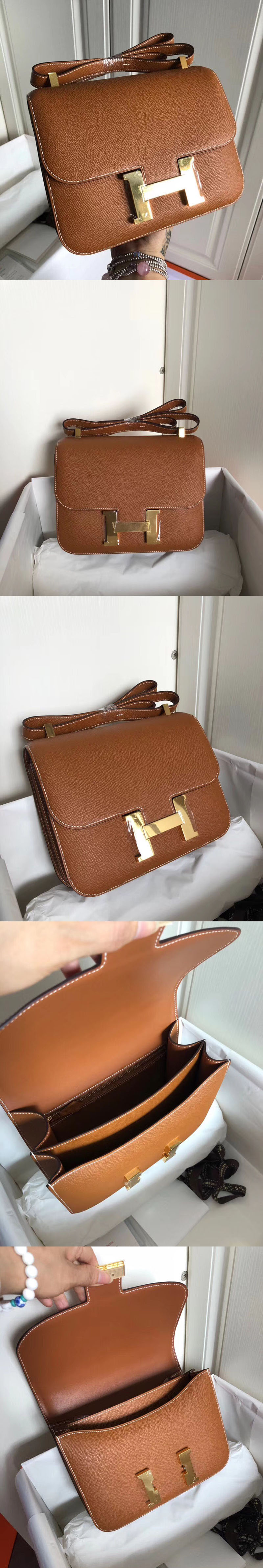 Replica Hermes Constance 24cm Bag Original Tan Epsom Leather With Gold 