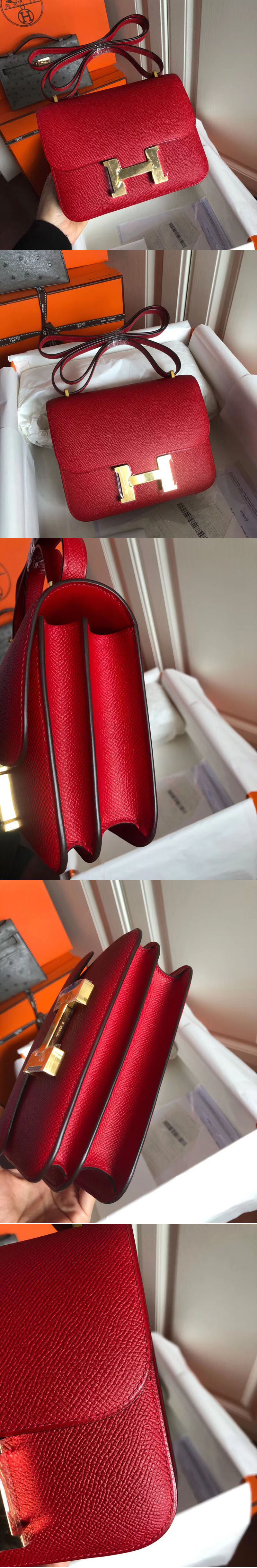 Replica Hermes Constance 19cm Bag Original Red Epsom Leather With Gold 