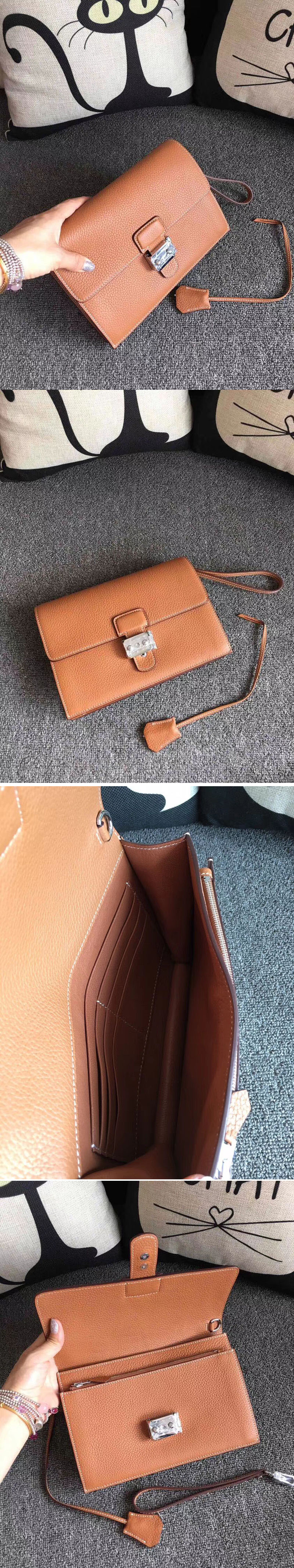 Replica Mens Hermes 24cm Clutch Bag Oiriginal Tan Swift Leather 