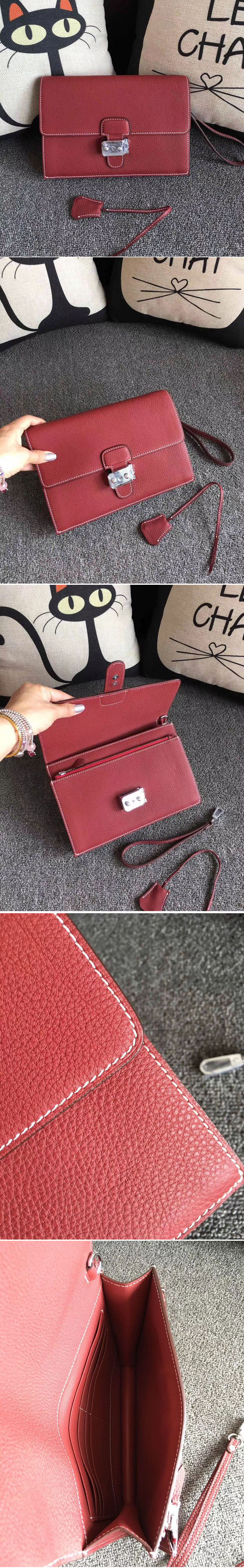 Replica Mens Hermes 24cm Clutch Bag Oiriginal Wine Swift Leather 