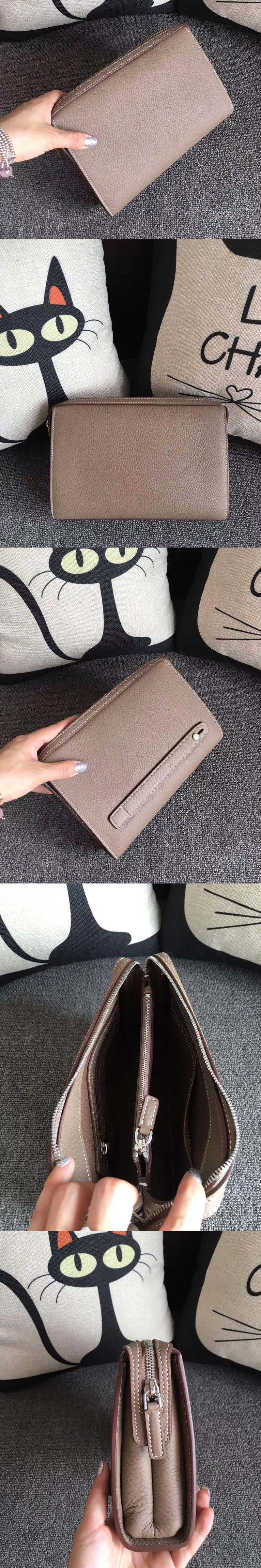 Replica Mens Hermes 24cm Clutch Bags Oiriginal Gray Swift Leather 