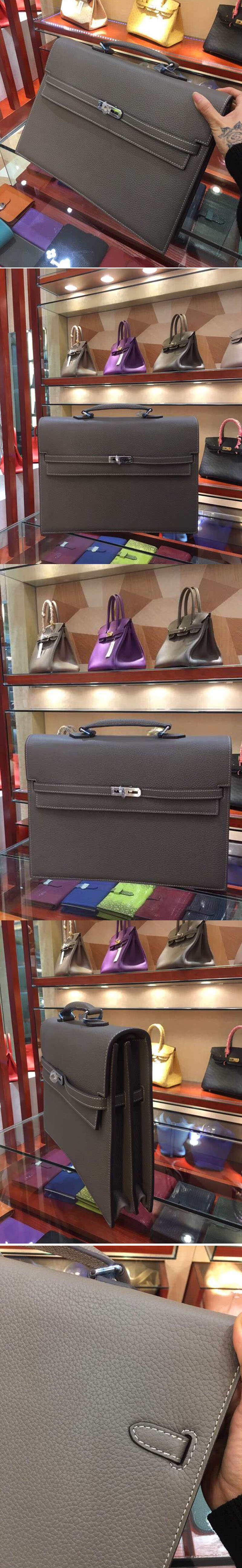 Replica Hermes Kelly Depeche 37mm Briefcase Bags Oiriginal Gray Togo Leather 