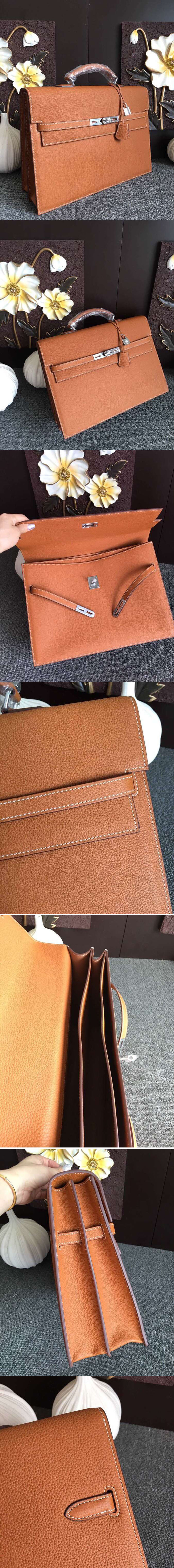 Replica Hermes Kelly Depeche 37mm Briefcase Bags Oiriginal Brown Togo Leather 