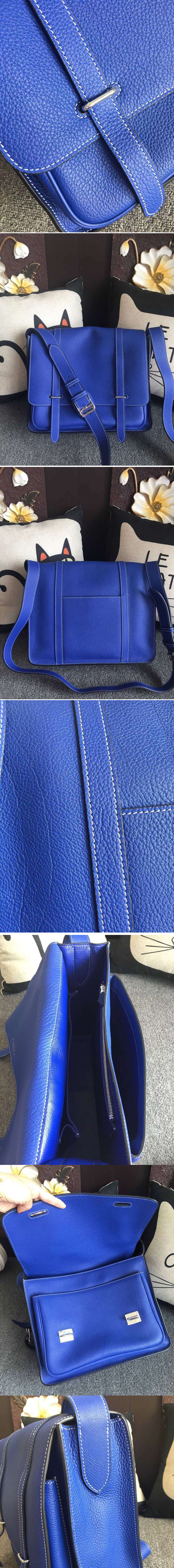 Replica Mens Hermes Steve 32cm Messenger Bags Oiriginal Blue Togo Leather 