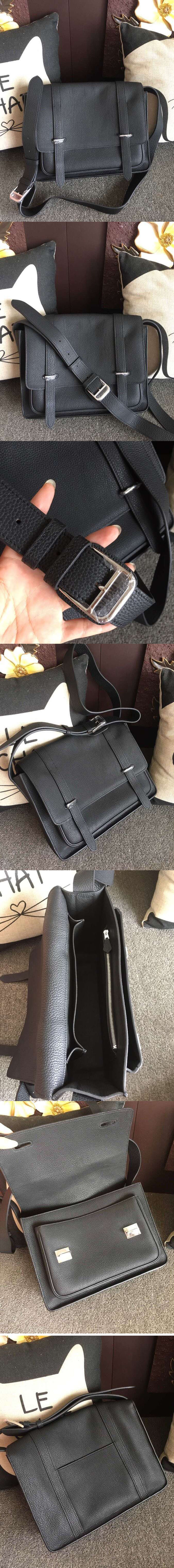 Replica Mens Hermes Steve 32cm Messenger Bags Oiriginal Black Togo Leather 