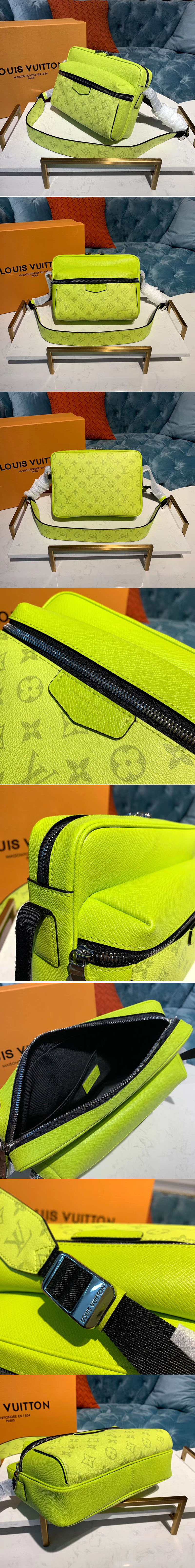 Replica Louis Vuitton M30239 LV Outdoor Messenger Bags Lime Green Monogram canvas and Taiga Leather