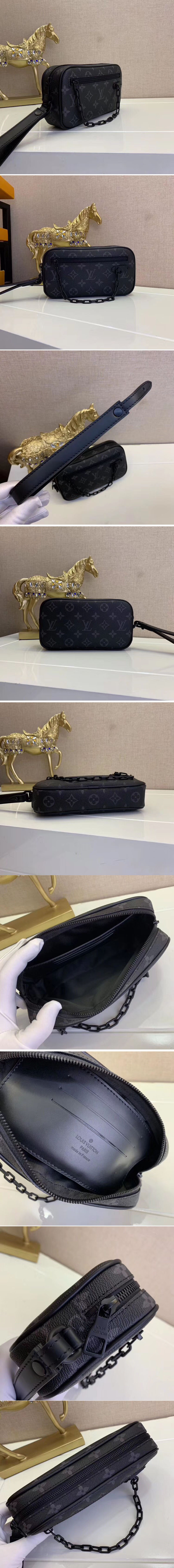 Replica Louis Vuitton M44458 LV Monogram Eclipse Canvas Clutch Black