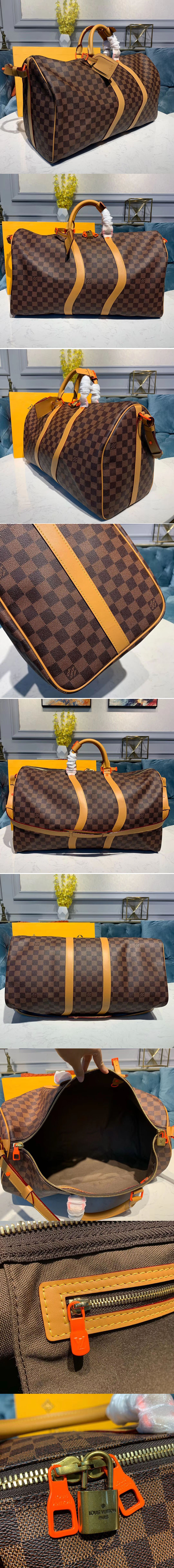 Replica Louis Vuitton M44474 LV Keepall Bandouliere 50 Bags Damier Ebene Canvas