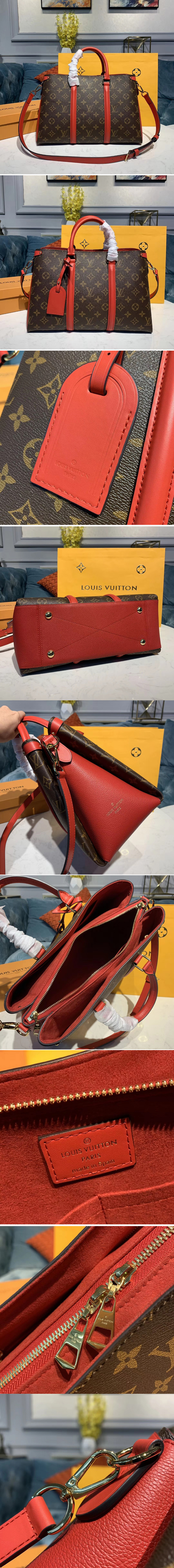 Replica Louis Vuitton M44816 LV Soufflot MM Bags Monogram Canvas With Red Calf Leather