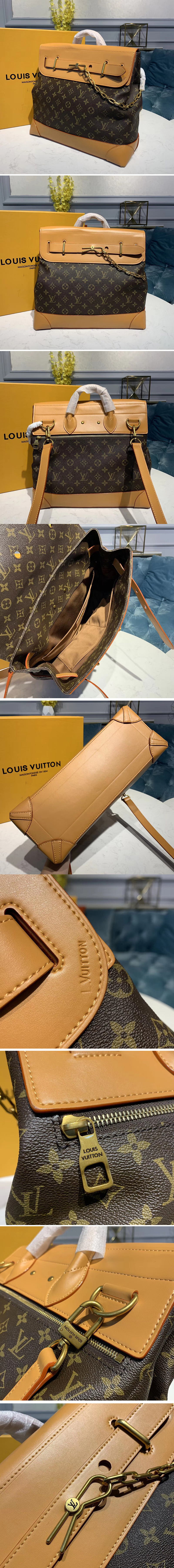 Replica Louis Vuitton M44997 Steamer PM Bags in Monogram canvas and Natural leather