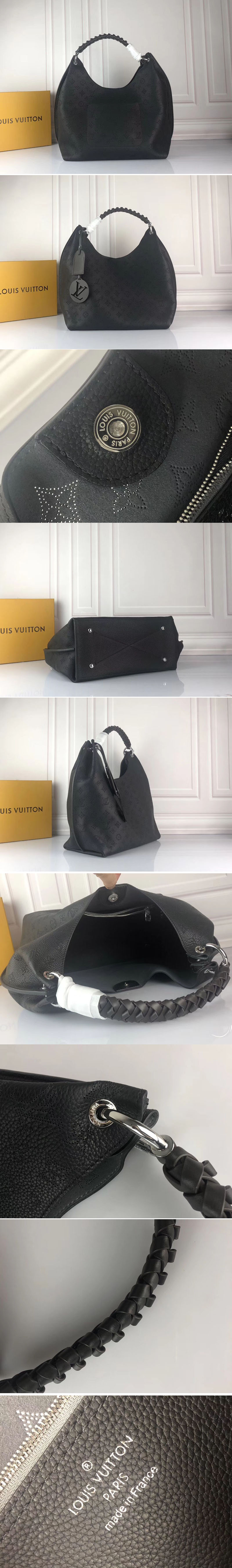 Replica Louis Vuitton M52950 LV Carmel hobo bag Mahina Leather Black