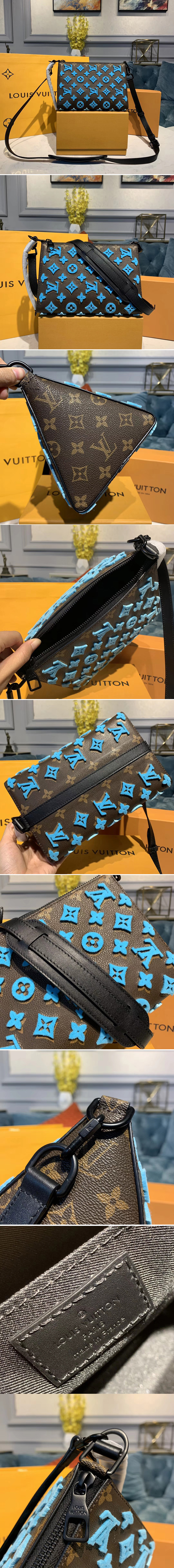 Replica Louis Vuitton M54330 LV Triangle Shaped Shoulder Bag Monogram Empreinte Leather with Blue embroidery