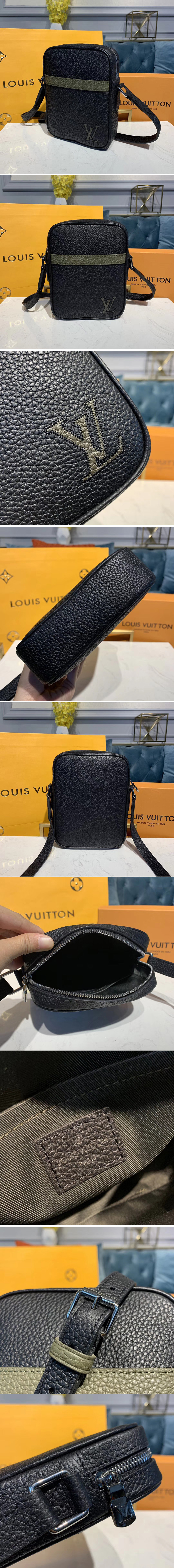 Replica Louis Vuitton M55164 LV Danube Slim PM city bag Black Taurillon leather