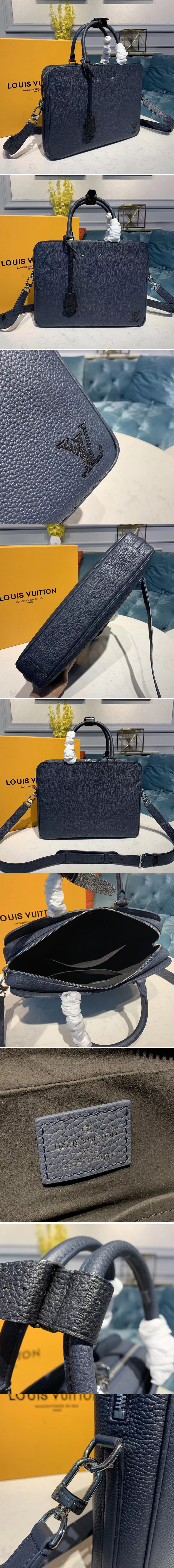 Replica Louis Vuitton M55228 LV Armand Briefcase MM Bags Navy Blue Taurillon leather