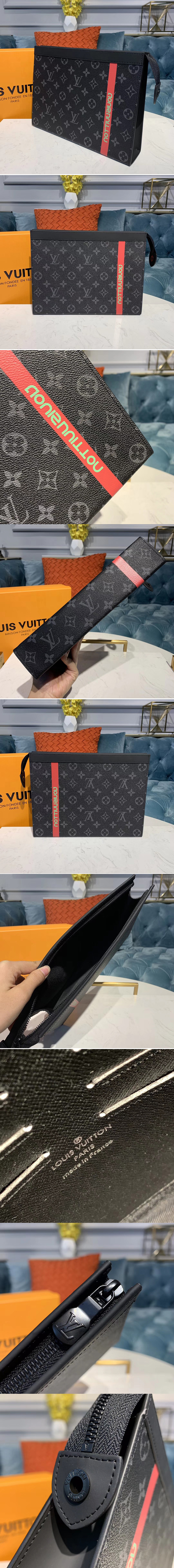 Replica Louis Vuitton M61692 LV Pochette Voyage MM Bags Monogram Eclipse Canvas With Red Leather