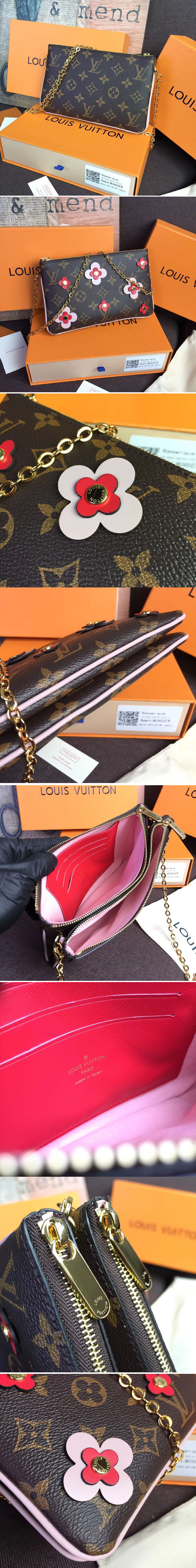 Replica Louis Vuitton M63905 Pochette Double Zip Monogram Canvas Red/Pink