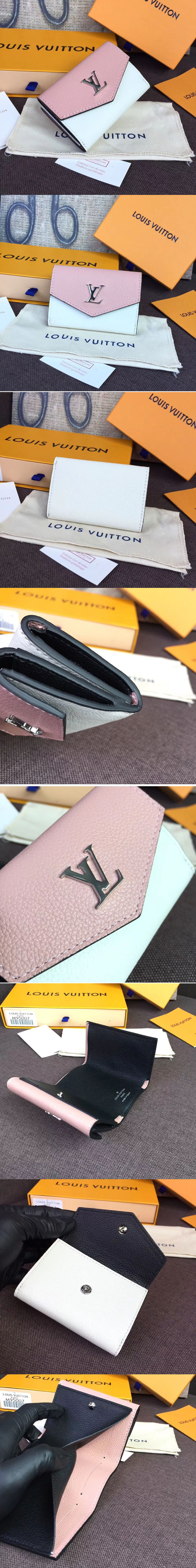 Replica Louis Vuitton M63978 LV Lockmini Wallet Lockme Calf Leather ROSE BALLET BLANC MAITO NOIR