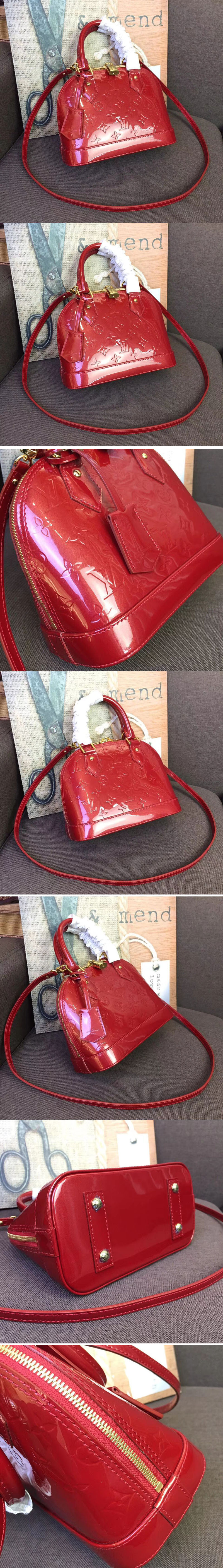 Replica Louis Vuitton M91606 LV Monogram Vernis Alma BB Bags Dark Red