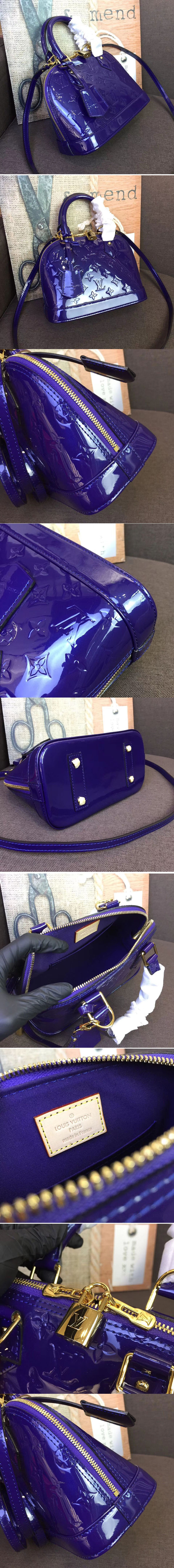 Replica Louis Vuitton M91606 LV Monogram Vernis Alma BB Bags Dark Blue