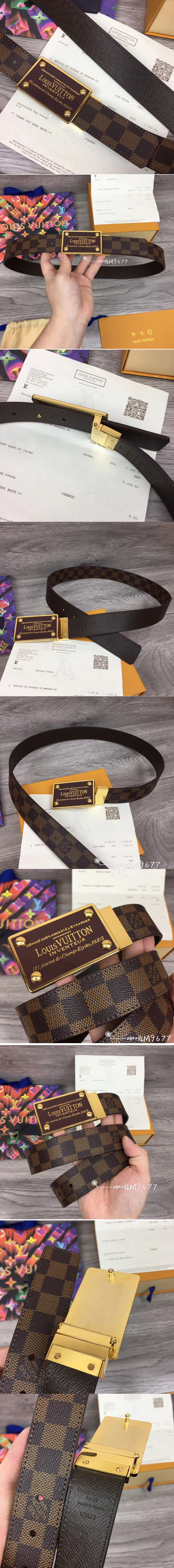 Replica Louis Vuitton M9677 LV Neo Inventeur Reversible 35mm Belts Damier Ebene Canvas Gold Buckle