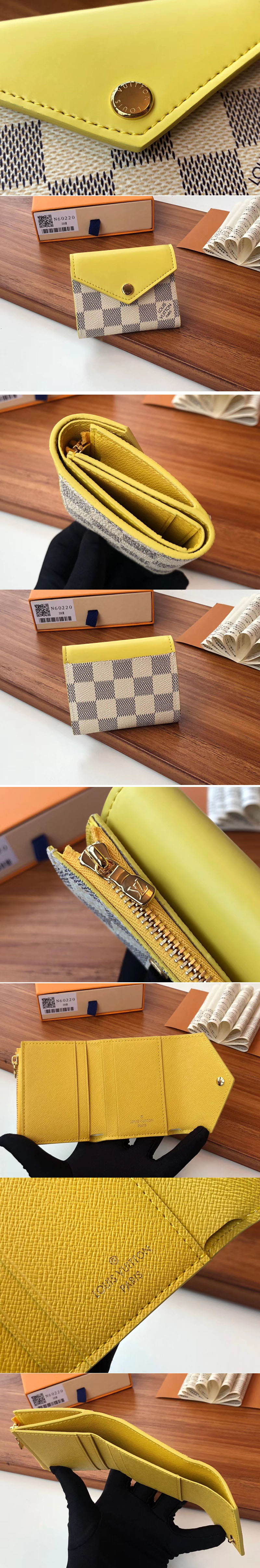 Replica Louis Vuitton N60220 LV Zoe Wallet Damier Azur Canvas Yellow