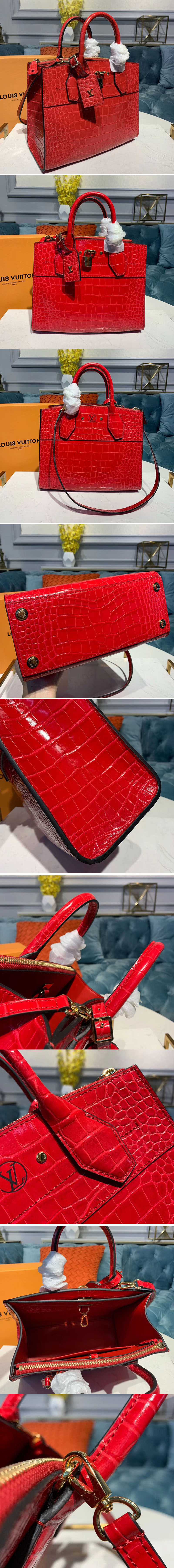 Replica Louis Vuitton N94479 LV City Steamer PM Bags Red Crocodilien Brillant Leather