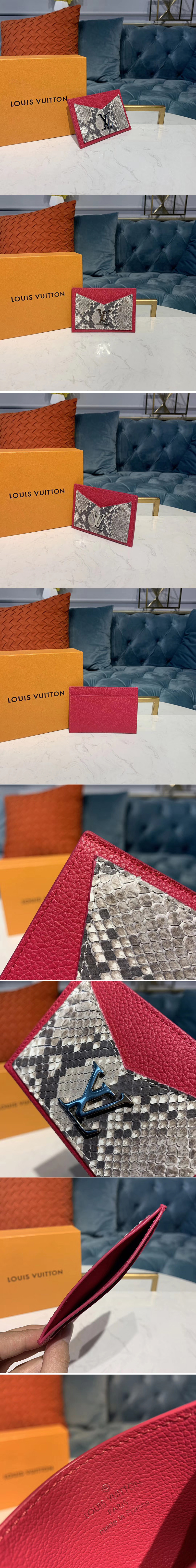 Replica Louis Vuitton N97001 LV Lockme card holder Hot Pink Python skin and calf leather