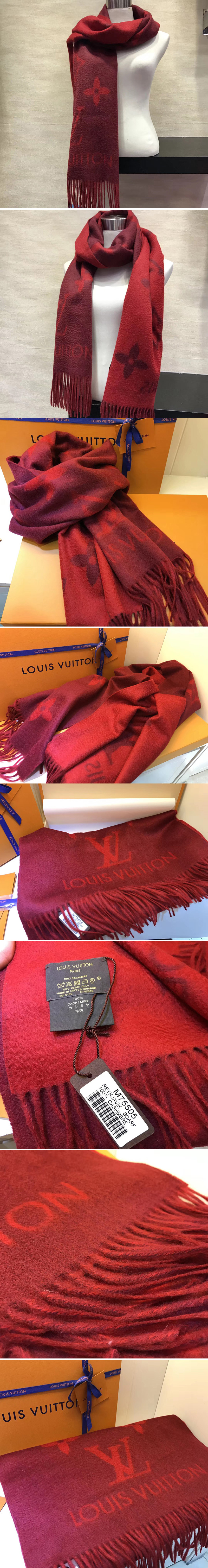 Replica Louis Vuitton M75505 LV Reykjavik Scarf 100% Cashmere Cherry Color