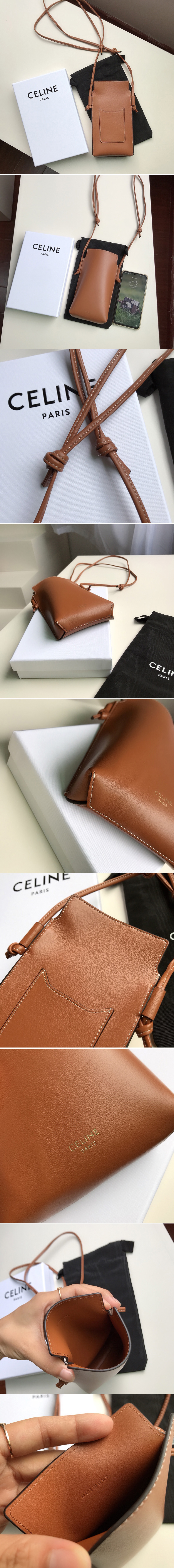 Replica Celine 10F683 Phone Pouch in Tan Smooth Lambskin