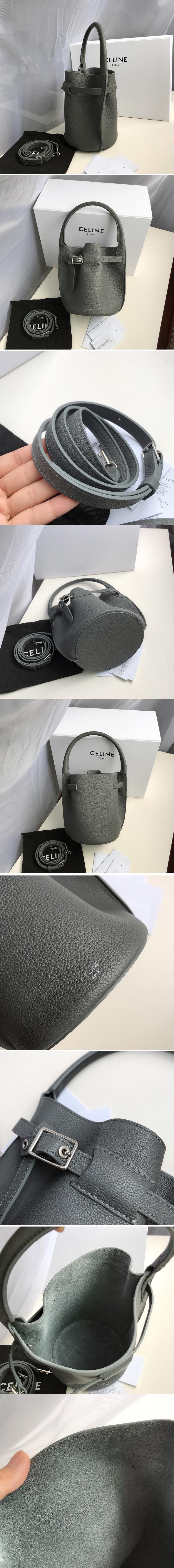 Replica Celine 187243 Big Bag Nano Bucket Bag in Gray Smooth Calfskin Leather