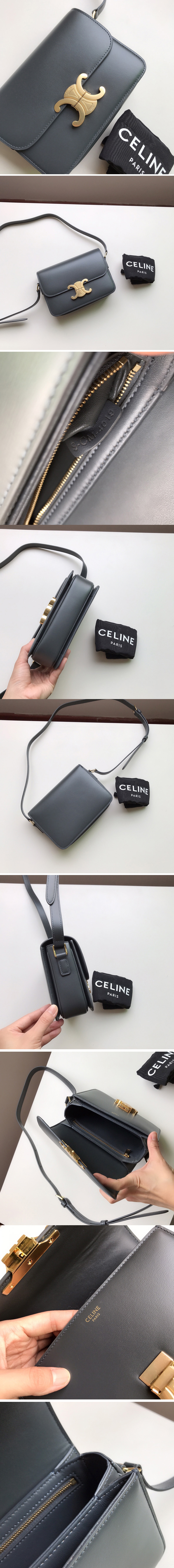 Replica Celine 188423 Teen triomphe bag in Blue shiny calfskin