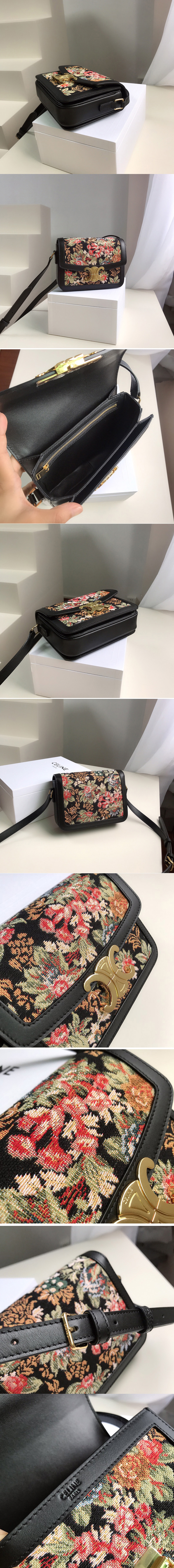 Replica Celine 188882 TEEN TRIOMPHE BAG IN FLORAL JACQUARD AND CALFSKIN