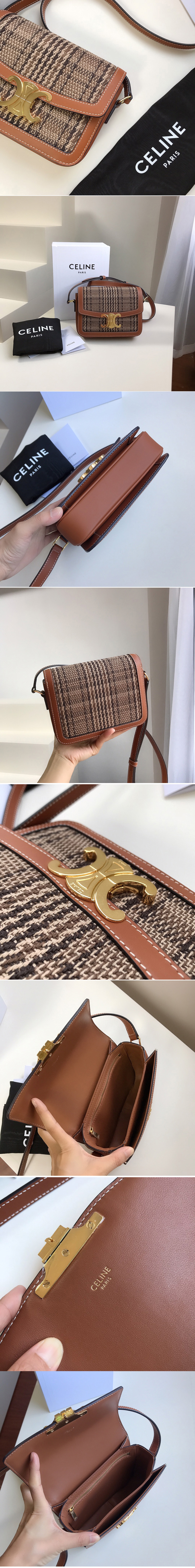 Replica Celine 188882 Teen Triomphe Bag in Brown/Tan Triomphe Textile and Calfskin 