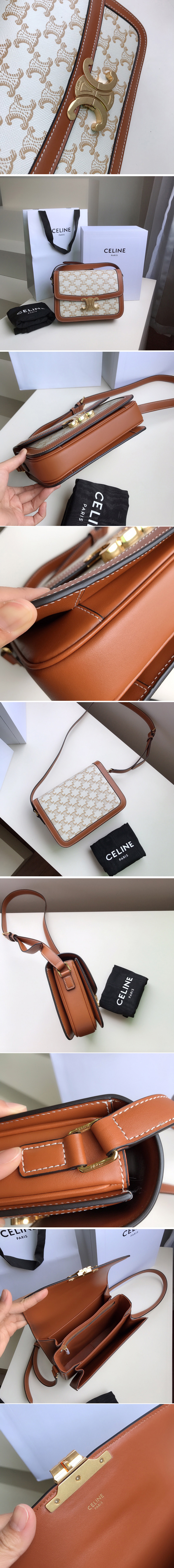 Replica Celine 188882 Teen Triomphe Bag in White Triomphe Canvas and Calfskin 