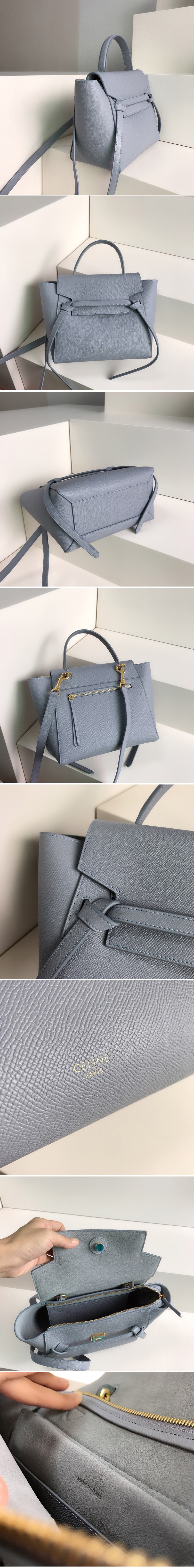 Replica Celine 189003 Nano Belt Bag in Blue Grained Calfskin