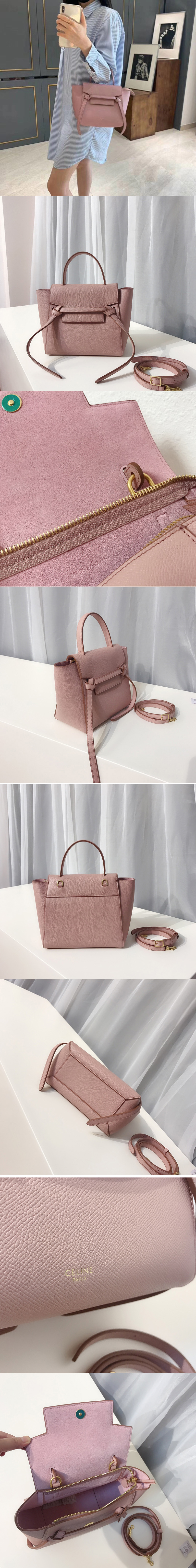 Replica Celine 189003 Nano Belt Bag in Pink Grained Calfskin